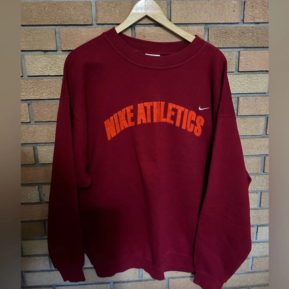 Vintage 90s Nike Athletics Red Embroidered Sweatshirt Crewneck Pullover Size XXL